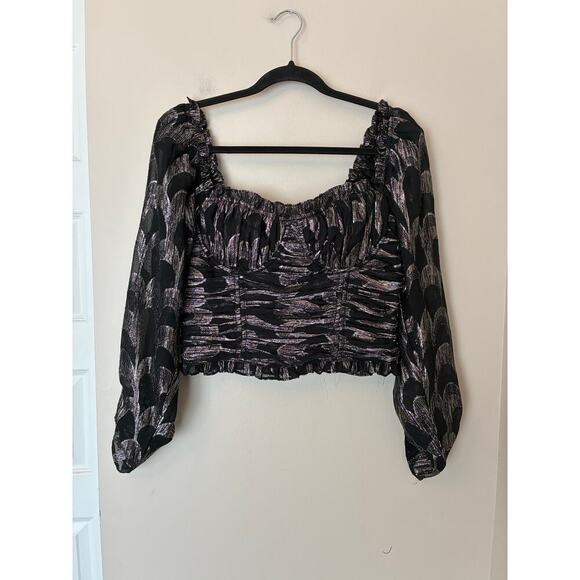 Astr Tops - ASTR the Label Black and Silver Metallic Long Sleeve Crop Top Large